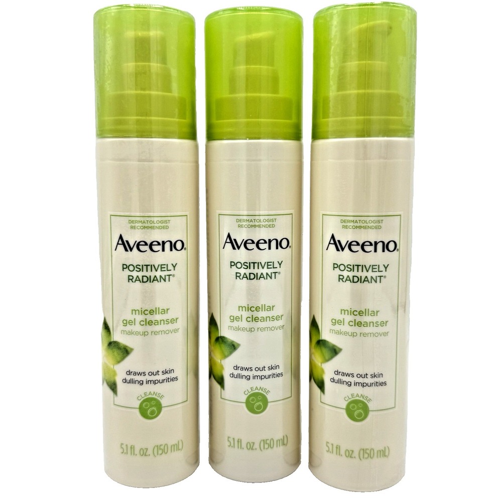 3 Pack Aveeno Positively Radiant Micellar Gel Cleanser Makeup Remover 5.1oz NOS
